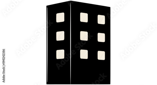 Abstract representation of a modern black skyscraper with illuminated windows, symbolizing urban development and contemporary architecture