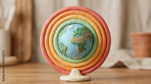 Colorful Clay Model of Earth with Layers Earth Clay Model Colorful Layers Globe Education Environment. Concept featuring earth, clay model, colorful, layers, globe for professional commercial design.