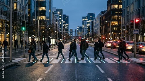 Urban Pedestrians Crossing at Night Pedestrians City Night Crosswalk Urban Street Traffic Lights. Concept featuring pedestrians, city, night, crosswalk, urban for professional commercial design.