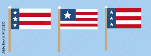 American flag on pole illustration set.
USA patriotic flag clipart collection.
Fourth of July American flags vector set.