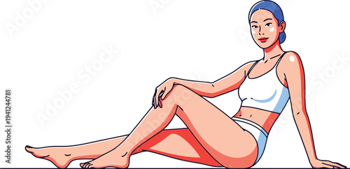 Female with blue hair in sportswear bold lineart illustration