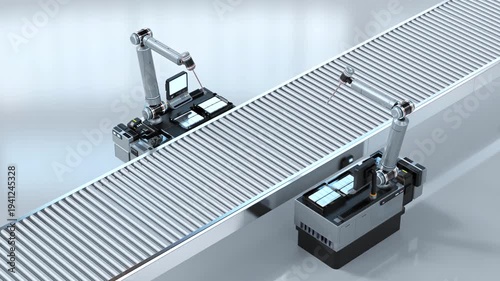 3d rendering robotic arms manufacture electric car battery or pack of battery cells module 4k footage