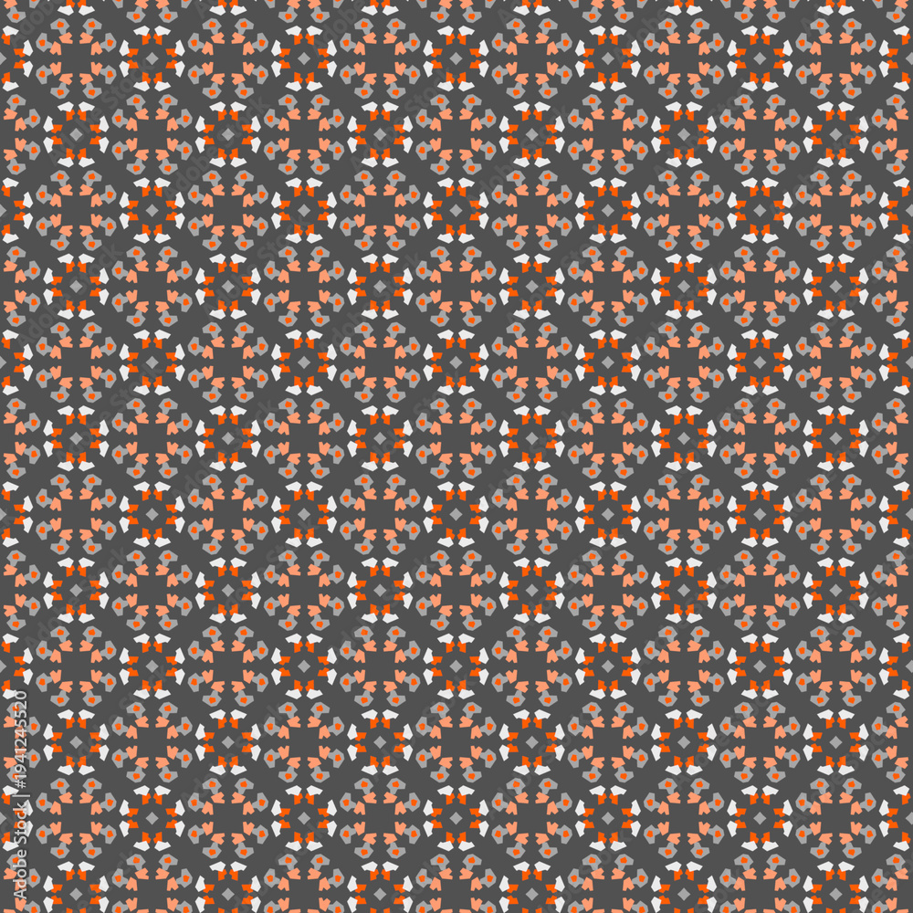 Fototapeta premium Modern abstract geometric mosaic pattern Simple geometrical decorative grid, tiles Minimalistic orange, peach and gray colors