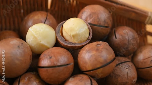 Dried macadamia nuts on the table.