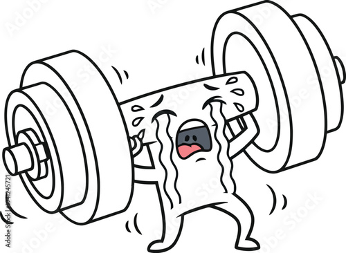 A cartoon character lifting a heavy dumbbell with effort and sweat
