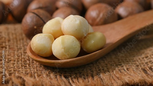 Dried macadamia nuts on the table.