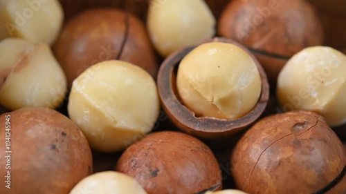 Dried macadamia nuts on the table.