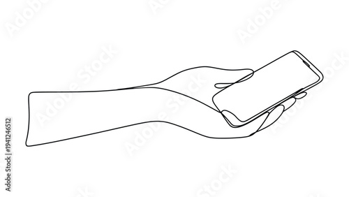 continuous one line drawing of hand holding smartphone minimalist outline illustration representing mobile technology communication digital device modern lifestyle concept simple line art 