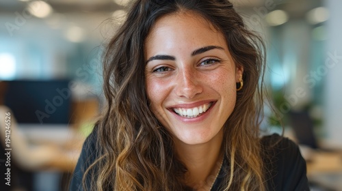 Woman smiling face close up portrait