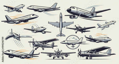 Collection of Vintage Airplane Illustrations - A Nostalgic Aviation Compilation.
