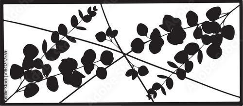 Elegant eucalyptus branch wall panel design featuring soft botanical leaves in a minimalist style.