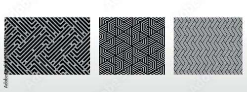 Geometric set of seamless black and gray patterns. Simple vector graphics