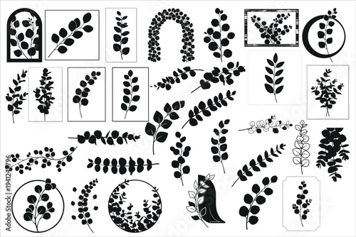 Elegant eucalyptus branch wall panel design featuring soft botanical leaves in a minimalist style.