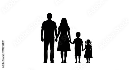 Family Silhouette Standing Together Holding Hands