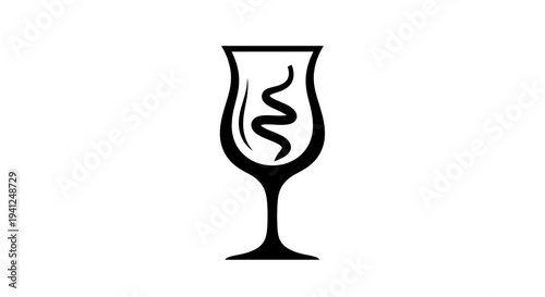 Abstract Snake Silhouette in Wine Glass Icon, Symbolizing Danger and Temptation