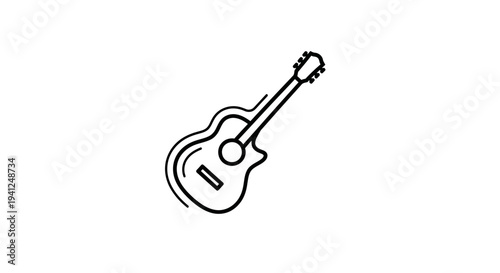 Acoustic Guitar Icon, Simple Line Art, Musical Instrument, Vector Graphic