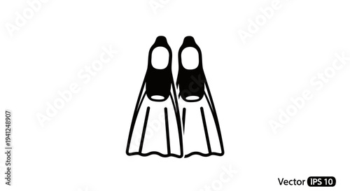 Black and white icon of diving fins, isolated on white background
