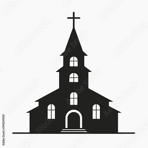 Silhouette of gothic style church with steeple and cross on top. Represents themes of spirituality, architecture, and community. Useful for articles on religion, culture, or historical buildings.