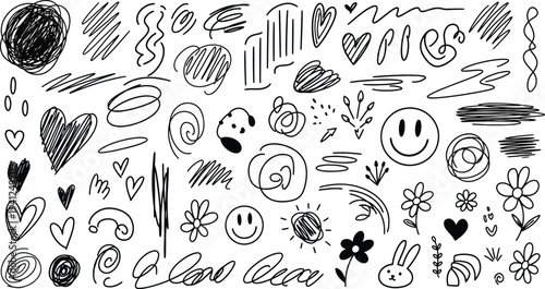 Hand drawn doodles and scribbles on white background