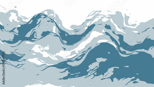 Vector Dynamic waves of marine energy crash, their fluid forms depicted in a stunning display of color. Capturing the ocean's raw power and graceful movements.