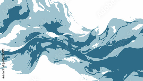 Vector flowing aqueous abstract artwork, evoking a sense of fluidity and movement, with a cool palette of blues and hints of gray. the composition invites the viewer to experience the tranquility.