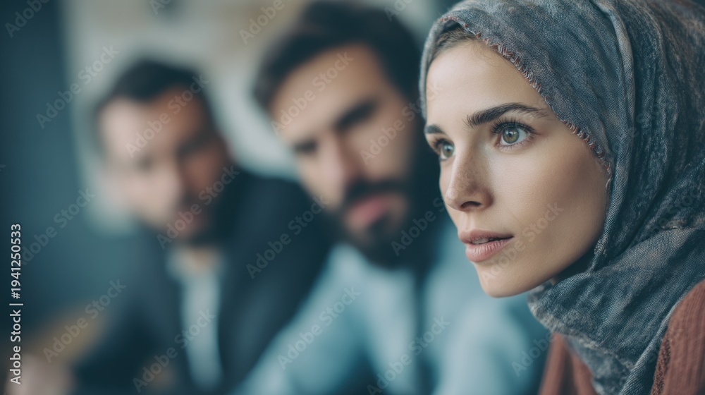 Obraz premium Woman and colleagues in meeting portrait