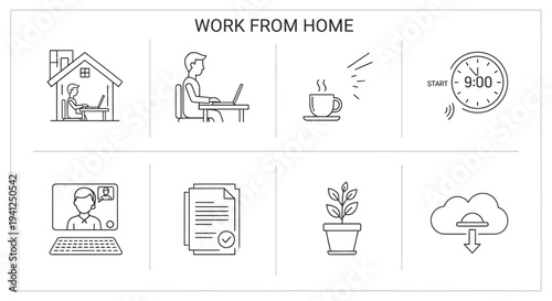 Work from home icons and related concepts