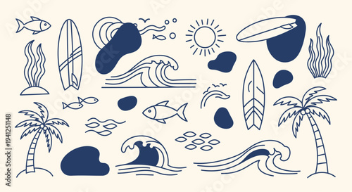 Beach Surfing Summer Icons