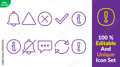 Notification and Alert UI Line Icon Set – Status, Warning and System Message Symbols