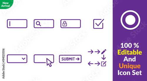 Form Field Interface Line Icon Set – Input, Search and Data Entry Symbols
