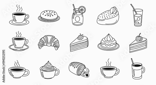 Black and White Coffee Cake Pastry Icons