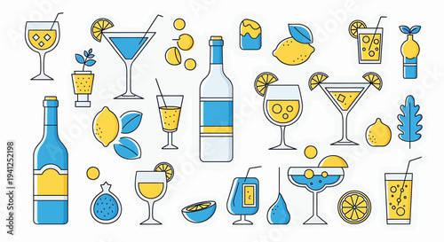 Cocktail Drinks with Lemons and Bottles