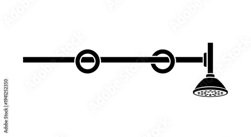 Modern Shower Head with Adjustable Arm and Rings, Minimalist Line Art Icon