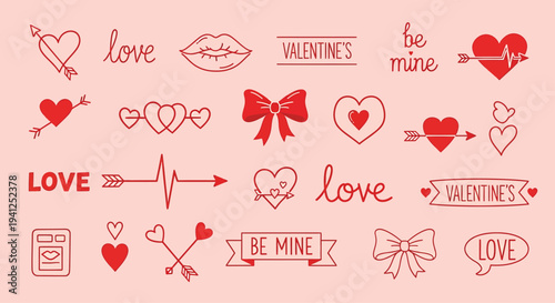 Valentines Day Icons on Pink Background
