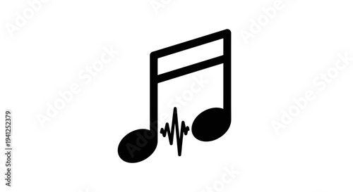 Musical Note with Sound Wave Icon, Music Production, Audio Signal, Digital Sound