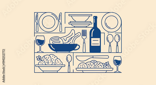 Table Setting with Wine and Food