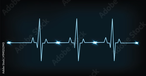 Heartbeat ECG line cardiology monitor pulse medical health electrocardiogram signal vital sign icon glowing blue waveform design