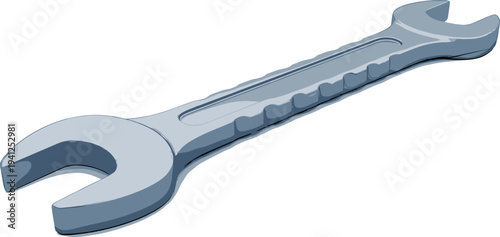 Metal wrench tool illustration isolated mechanical spanner equipment, repair maintenance hardware instrument design on white background