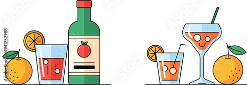 Colorful Oranges Cocktails with Liquor Bottle