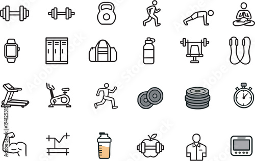 Gym and Fitness Line Icons Pa...