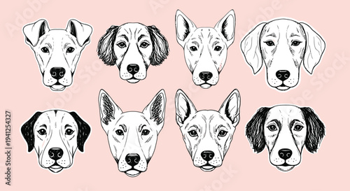 Dogs Heads Illustration on Pink Background