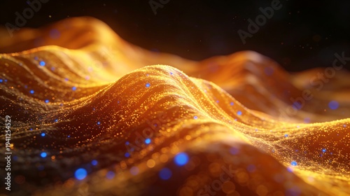 Abstract Golden Particle Waves with Blue Dots