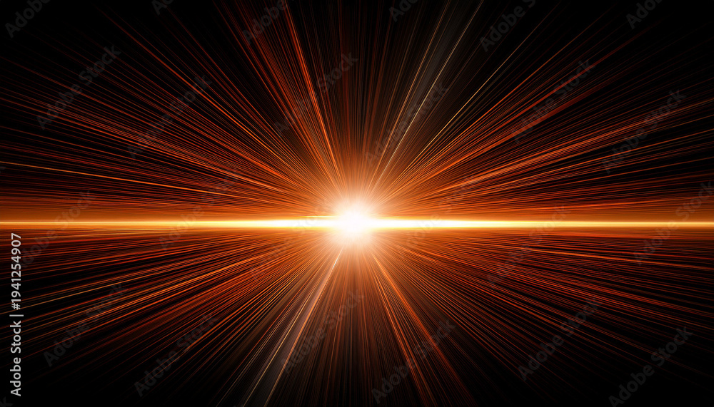 Obraz premium Glowing Orange Light Flare With Horizontal Beams And Reflections On Black Background Creating Vibrant And Dynamic Visual Effect