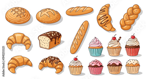 bakery bread pastry set vector