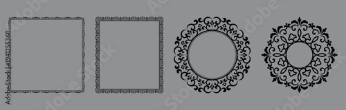 Set of decorative frames Elegant vector element for design in Eastern style, place for text. Floral black and gray frames. Lace illustration for invitations and greeting cards