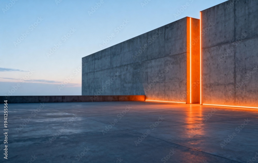 Fototapeta premium Minimalist Concrete Wall with Orange Light Accent