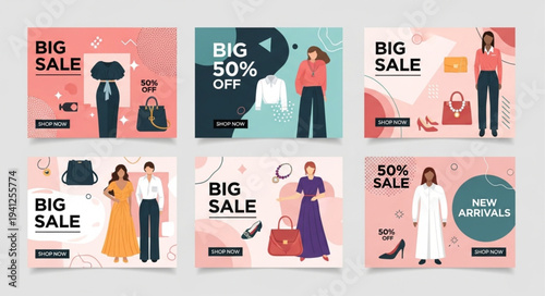 Fashion Sale Ad Templates with Stylish Outfits and Discounts.