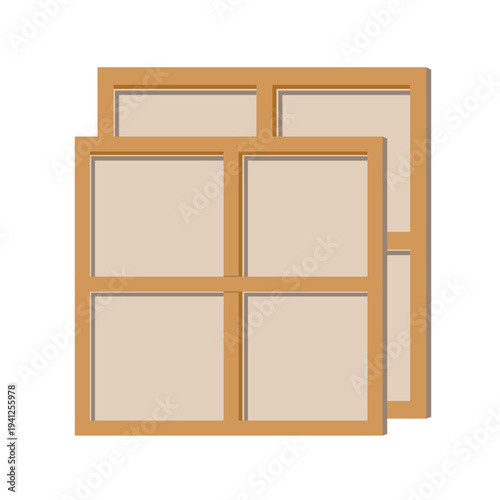 Wooden canvas stretcher bars for painting. Creative workshop equipment. Blank artists frames. 3D wooden framework for art. Vector illustration on isolated background. Piece of textile slung stretch