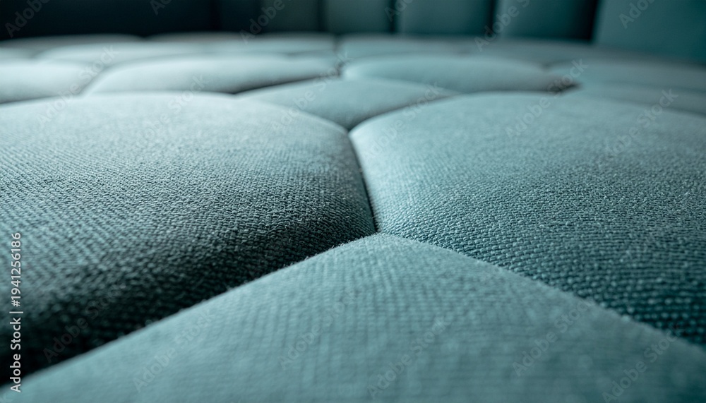 Fototapeta premium Close-up of plush teal upholstered furniture with tufted design