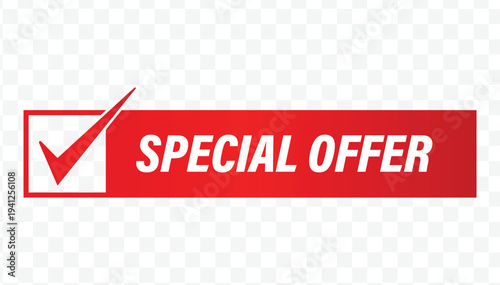 Red special offer checklist flat design label for promotional discounts, flash sales, and retail stickers.